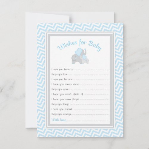 Elephant Baby Shower Wishes for Baby in Blue Gray Advice Card