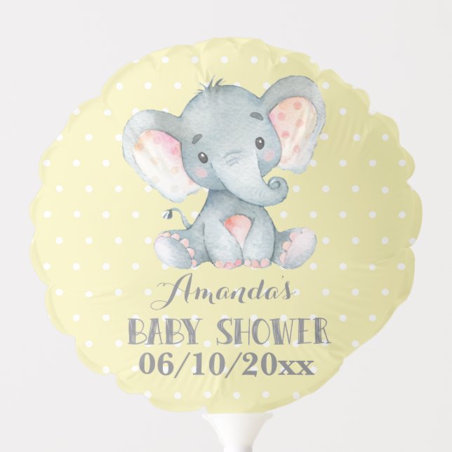 Elephant Baby Shower Yellow and Gray Balloon (Front)
