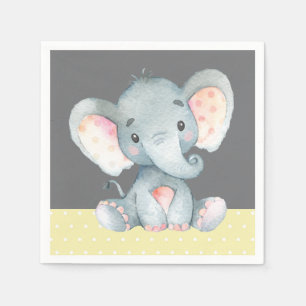 Elephant Baby Shower Yellow and Gray Napkins