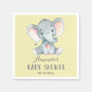 Elephant Baby Shower Yellow and Gray Napkins