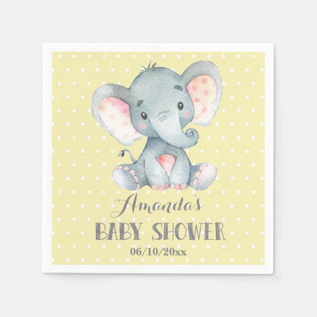 Elephant Baby Shower Yellow and Gray Napkins (Front)
