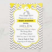 Elephant Baby Shower Yellow Chevron Invitation