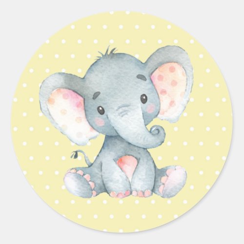 Elephant Baby Shower Yellow Classic Round Sticker