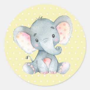 Elephant Baby Shower Yellow Classic Round Sticker