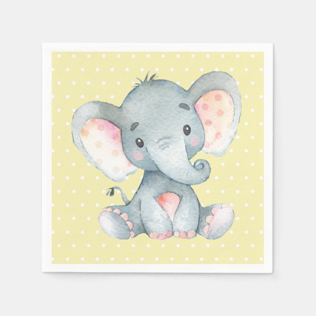 Elephant Baby Shower Yellow Napkins (Front)