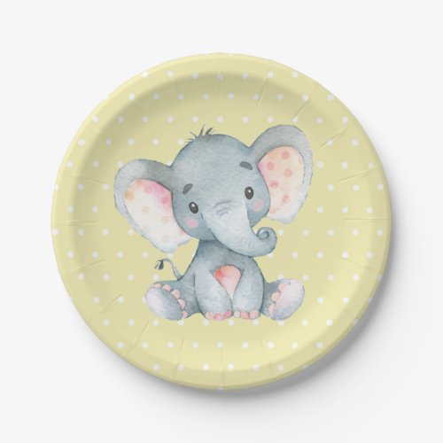 Elephant Baby Shower Yellow Paper Plate