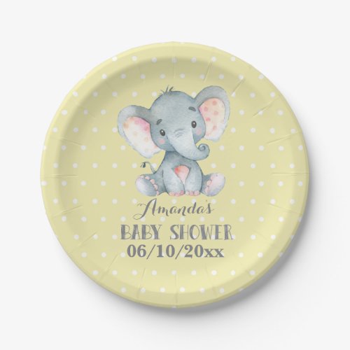 Elephant Baby Shower Yellow Paper Plate