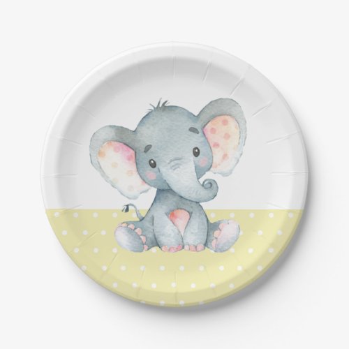 Elephant Baby Shower Yellow Paper Plate