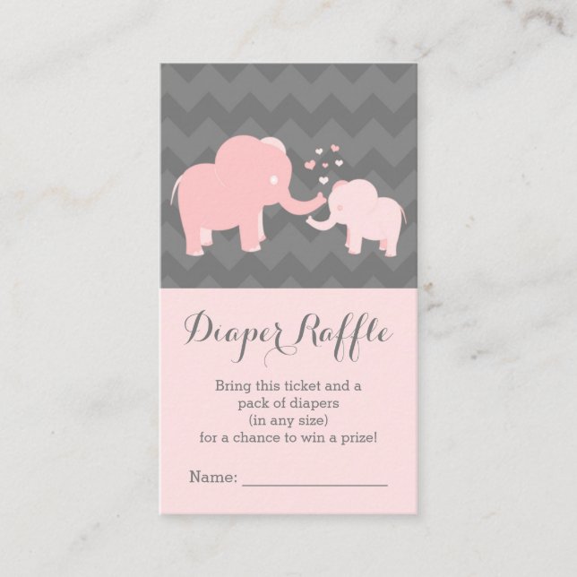 Elephant Baby ShowerDiaper Raffle Ticket Pink Grey Enclosure Card (Front)