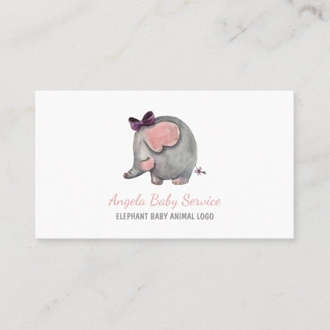 Elephant Baby sitter Pink Daycare Nursery Business Card