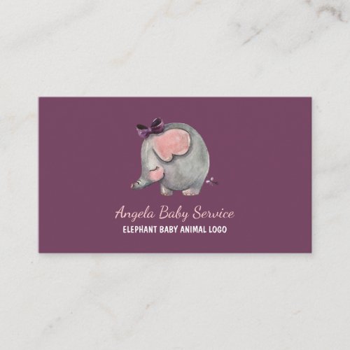 Elephant Baby sitter Purple Daycare Nursery Business Card