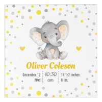 Elephant Baby Stats Yellow Gray Polka Dot Nursery Acrylic Print