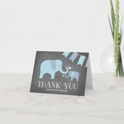 Elephant Baby  Thank You Card  Blue