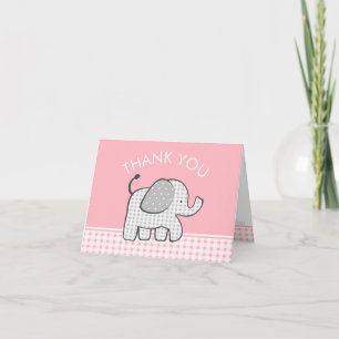 Elephant Baby Thank You Pink Gingham