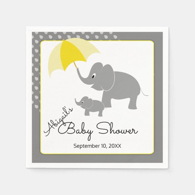 Elephant & Baby, Umbrella Baby Shower Napkins (Front)