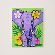 Elephant Baby with Tropical Flowers