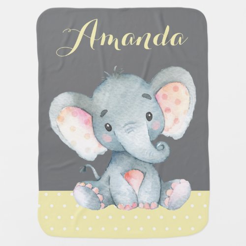 Elephant Baby Yellow and Gray Baby Blanket