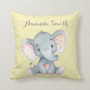 Elephant Baby Yellow and Gray Throw Pillow