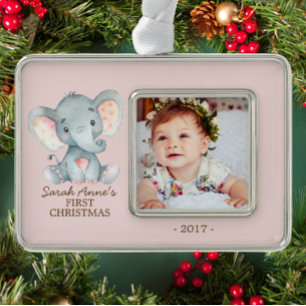 Elephant Baby's 1st Christmas Photo Ornament