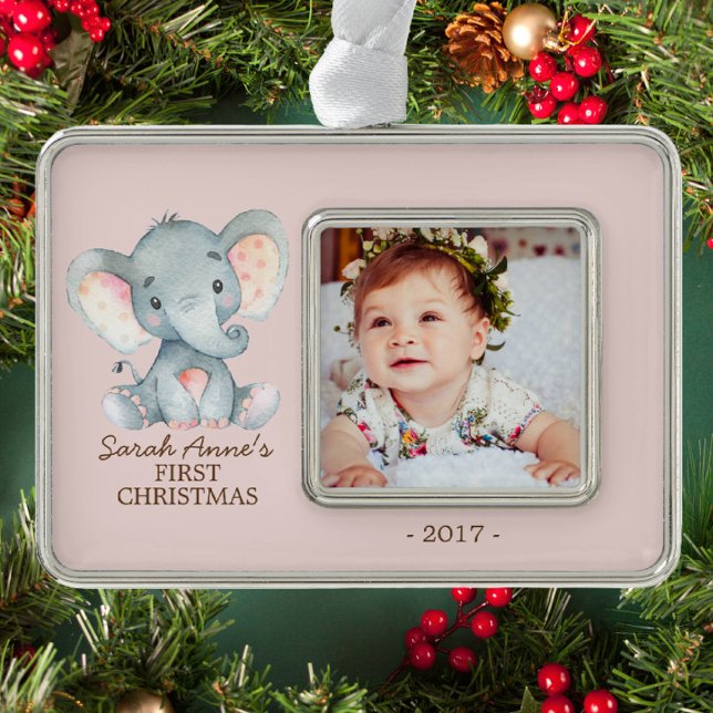 Elephant  Baby's 1st Christmas Photo Ornament (Creator Uploaded)