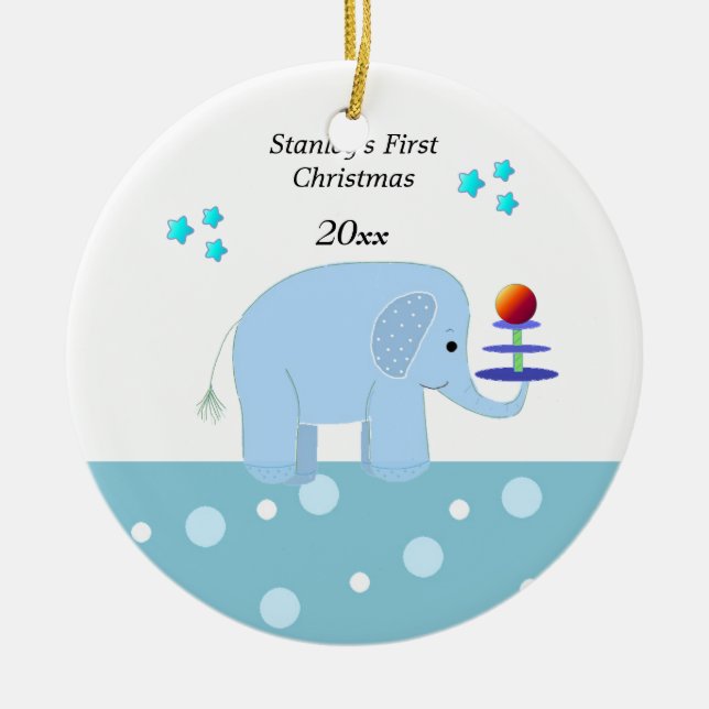 Elephant Baby's First Christmas Ceramic Ornament (Front)