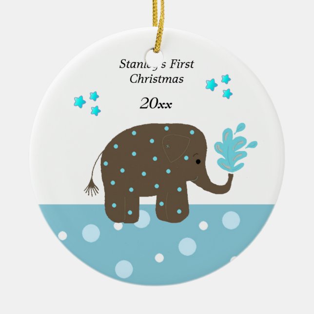 Elephant Baby's First Christmas Ceramic Ornament (Front)
