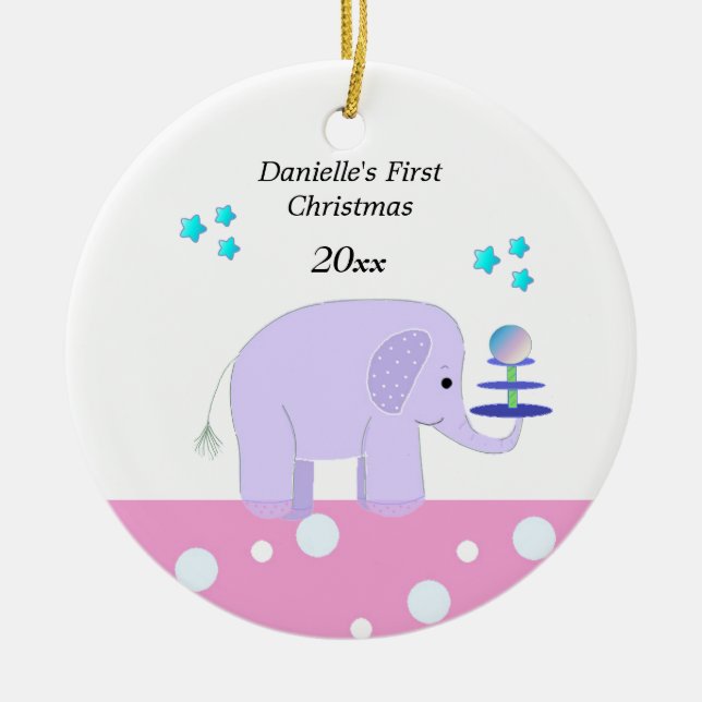 Elephant Baby's First Christmas Ceramic Ornament (Front)
