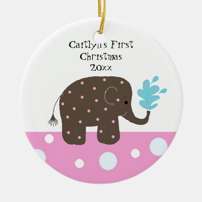 Elephant Baby's First Christmas Ceramic Ornament (Front)