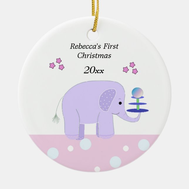 Elephant Baby's First Christmas Ceramic Ornament (Front)