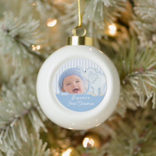 Elephant Babys First Christmas Photo Ceramic Orna Ceramic Ball Christmas Ornament