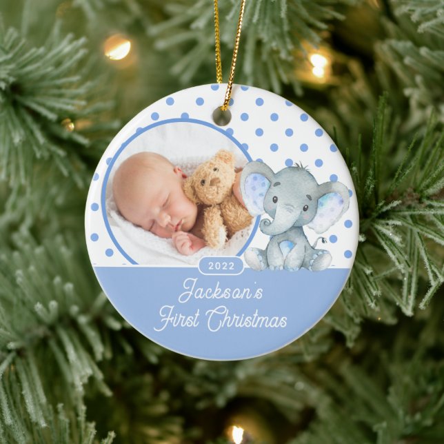 Elephant Baby's First Christmas Photo  Ceramic Ornament (Tree)
