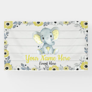Elephant Backdrop Rustic Flowers Yellow Banner
