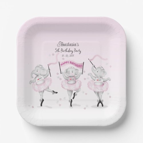 Elephant Ballerina Dance Birthday Paper Plates