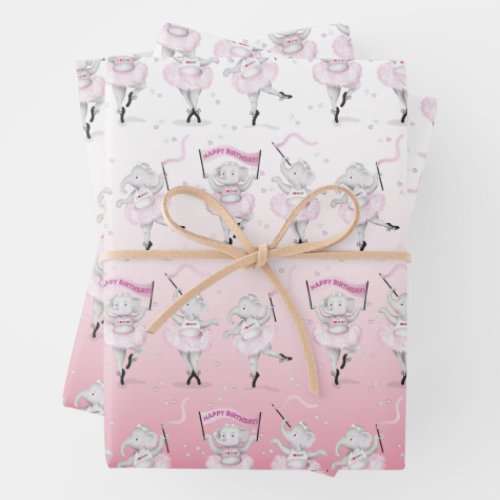 Elephant Ballerina Dance Birthday Wrapping Paper Sheets