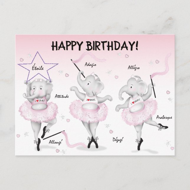 Elephant Ballerina Dance Recital Postcard (Front)
