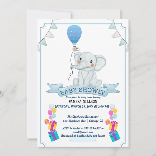 Elephant Balloon Baby Bash Invitation