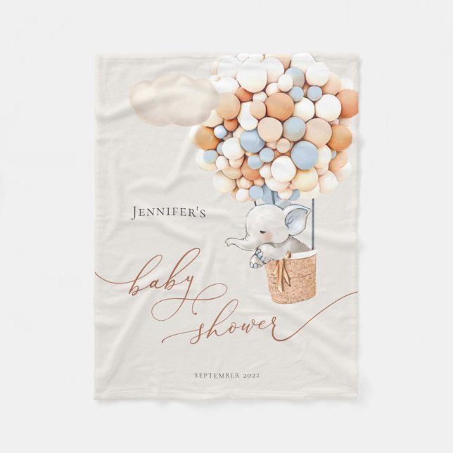 Elephant Balloon Baby Shower Fleece Blanket (Front)