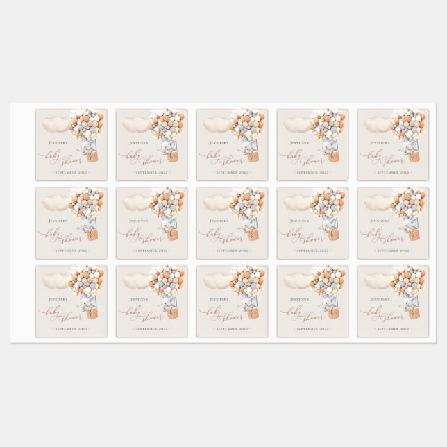 Elephant Balloon Baby Shower Labels (Sheet)