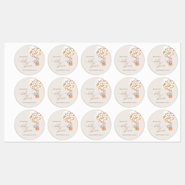 Elephant Balloon Baby Shower Labels (Sheet)