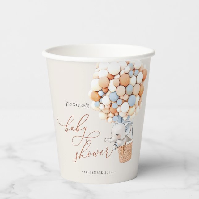 Elephant Balloon Baby Shower Paper Cups (Front)