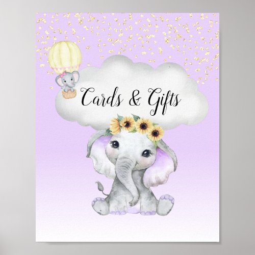 Elephant Balloon Baby Shower Purple Cards Gifts Poster