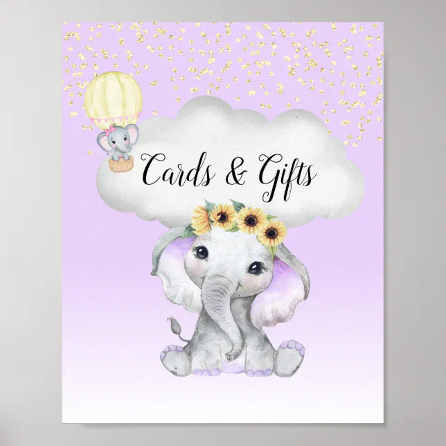 Elephant Balloon Baby Shower Purple Cards Gifts Poster | Zazzle