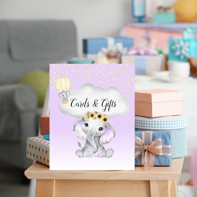 Elephant Balloon Baby Shower Purple Cards Gifts Poster (Creator Uploaded)
