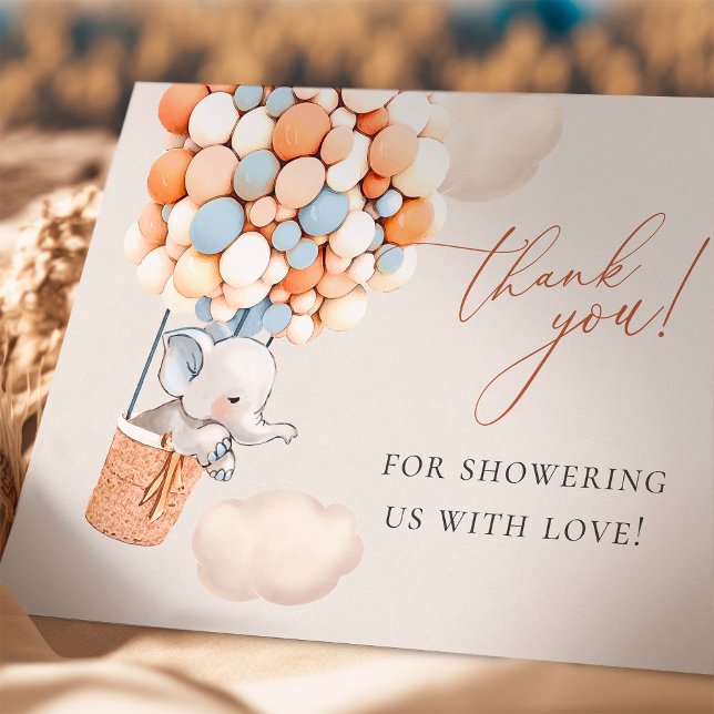 Elephant Balloon Baby Shower Thank You Card (Creator Uploaded)