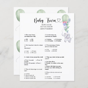 Elephant & Balloon -Baby Trivia Baby Shower Game