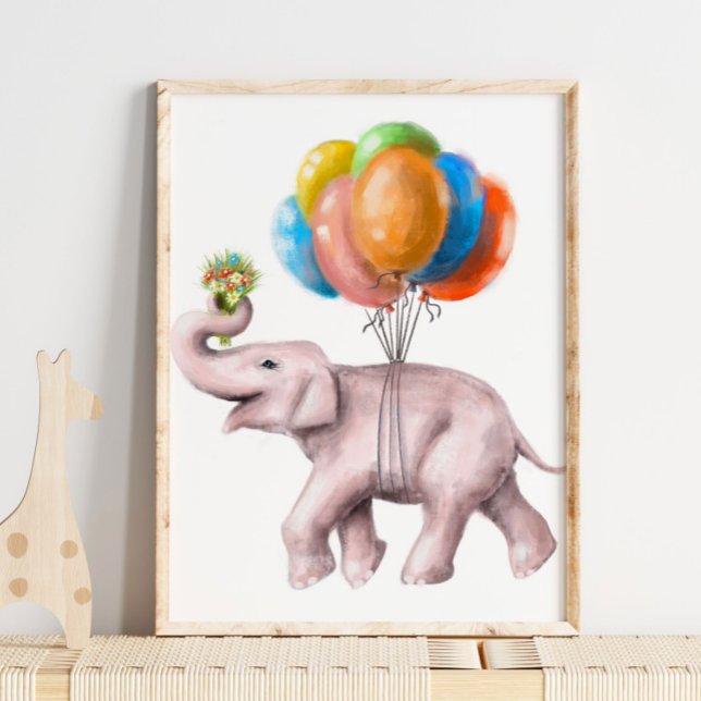 Elephant Balloon Bouquet Print | Watercolor Print (Creator Uploaded)