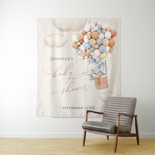 Elephant Balloon Clouds Tapestry (In Situ)