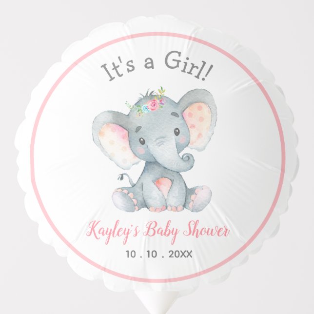Elephant Balloon - Girl Birthday / Baby Shower (Front)