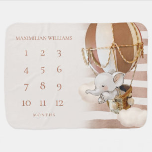 Elephant Balloon Milestone Baby Blanket