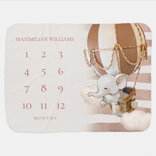Elephant Balloon Milestone Baby Blanket (Horizontal)